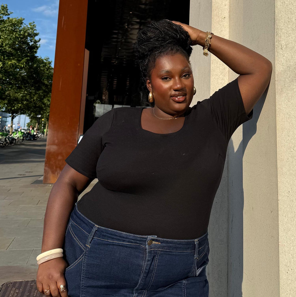 Short Sleeve Cotton Bodysuit - Black